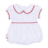 Red and White Essentials Collared Ruffle Short Sleeve Bubble